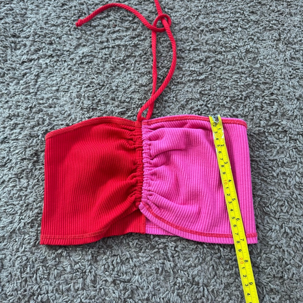 Naked Wardrobe Set Outfit Red Pink Crop Top Flare Leggings Colorblock Tall S - Picture 6 of 10